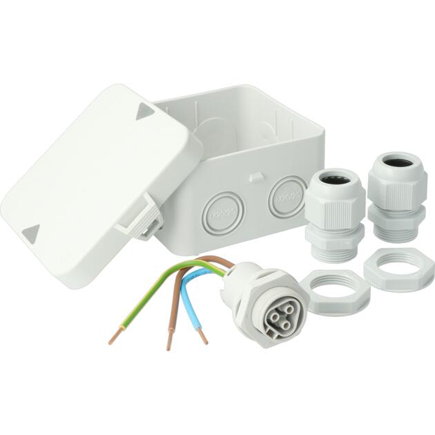 AK1-IP65 M20/M25, 2x gland M25 + grey RST250V with connection wires